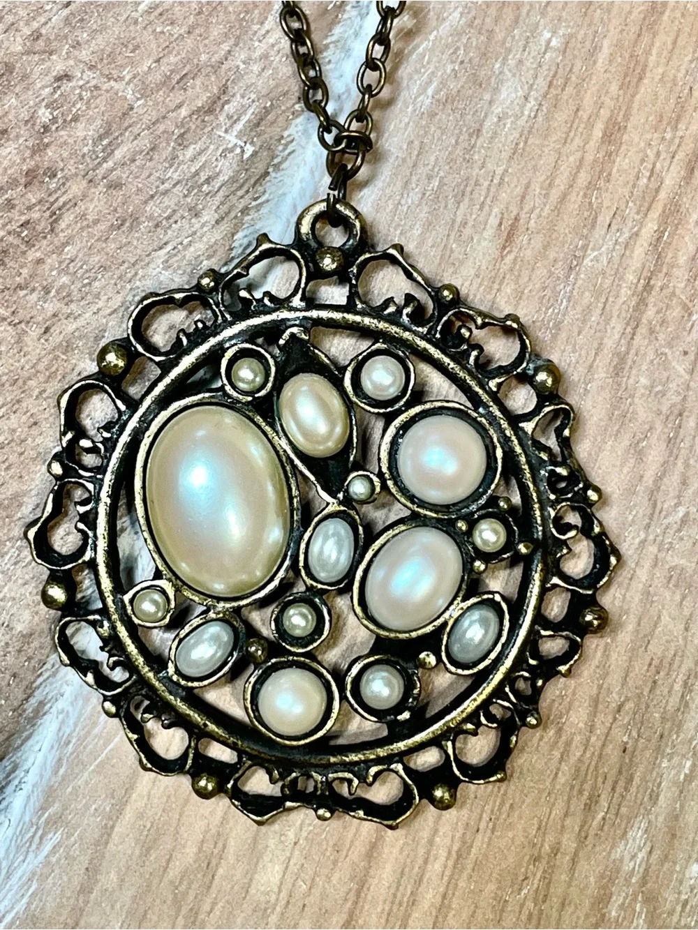 Antique Gold-Tone Pearl Cluster Pendant Necklace - Women Jewelry